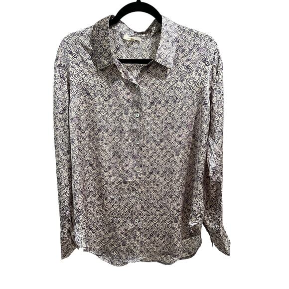 Antropologie Mystree Lavender Button Shirt Size L Satin - Picture 1 of 9